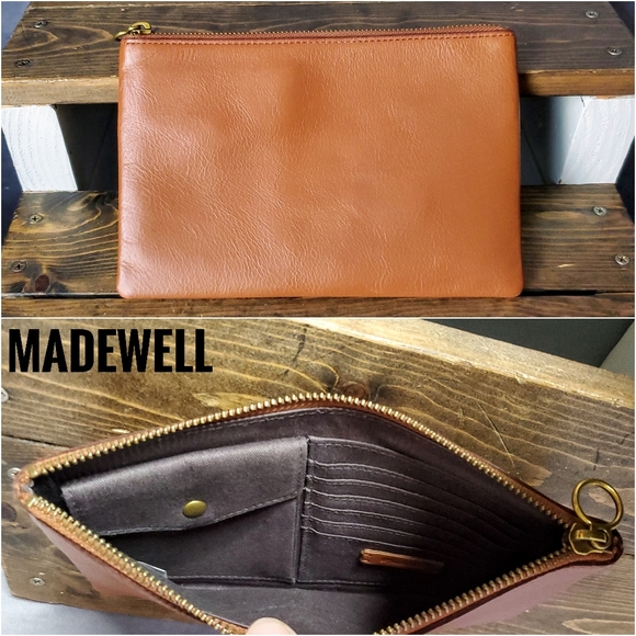 Madewell Handbags - Madewell Leather Pouch Clutch in English Saddle